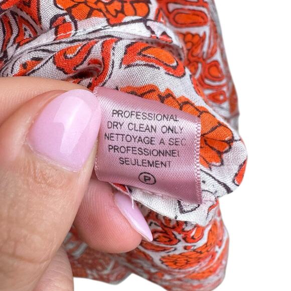 Calypso St. Barth Orange Floral Print Sheer Long Sleeve Tassel Tie Up Top - Picture 8 of 12